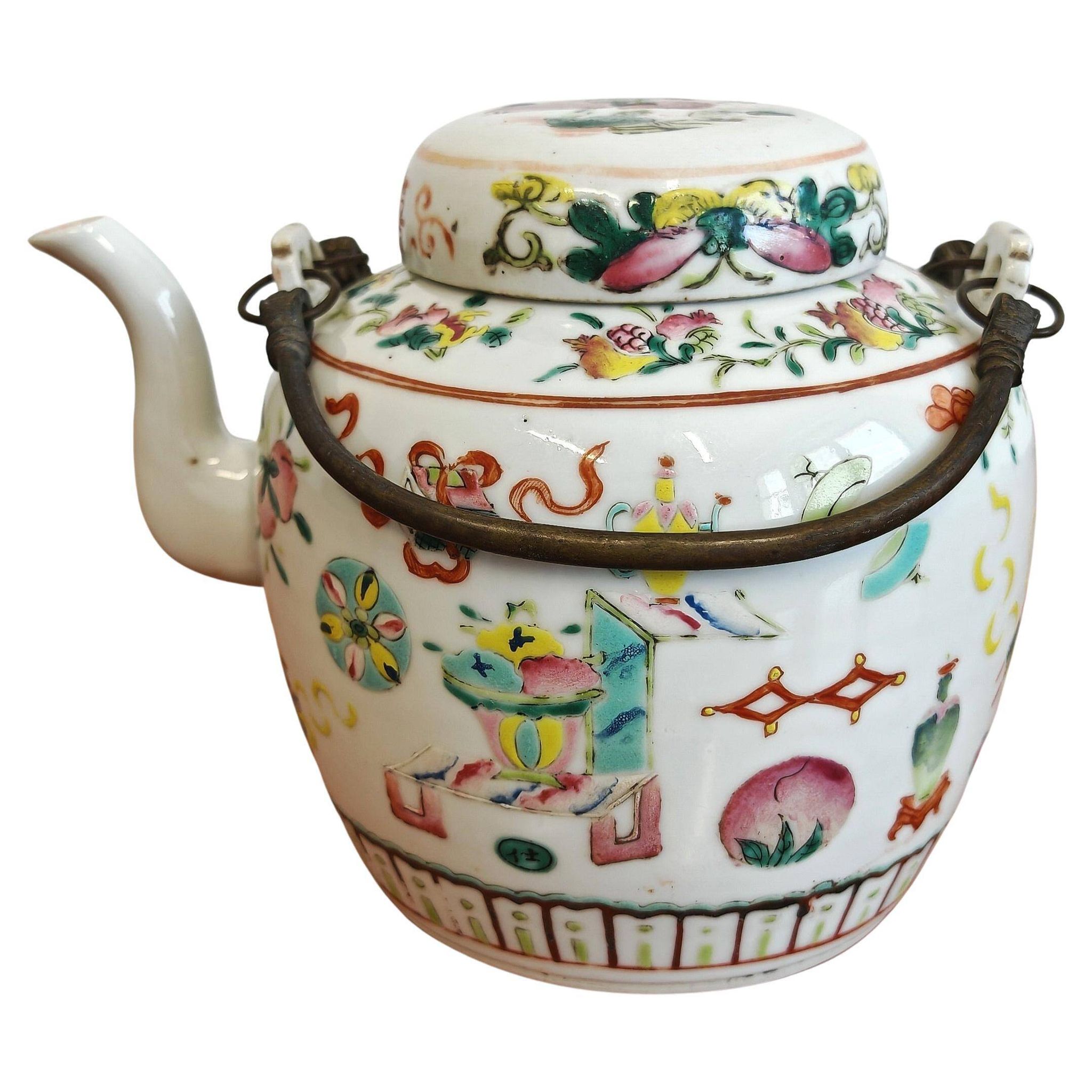 Antique porcelain teapot hand-painted, 1920s