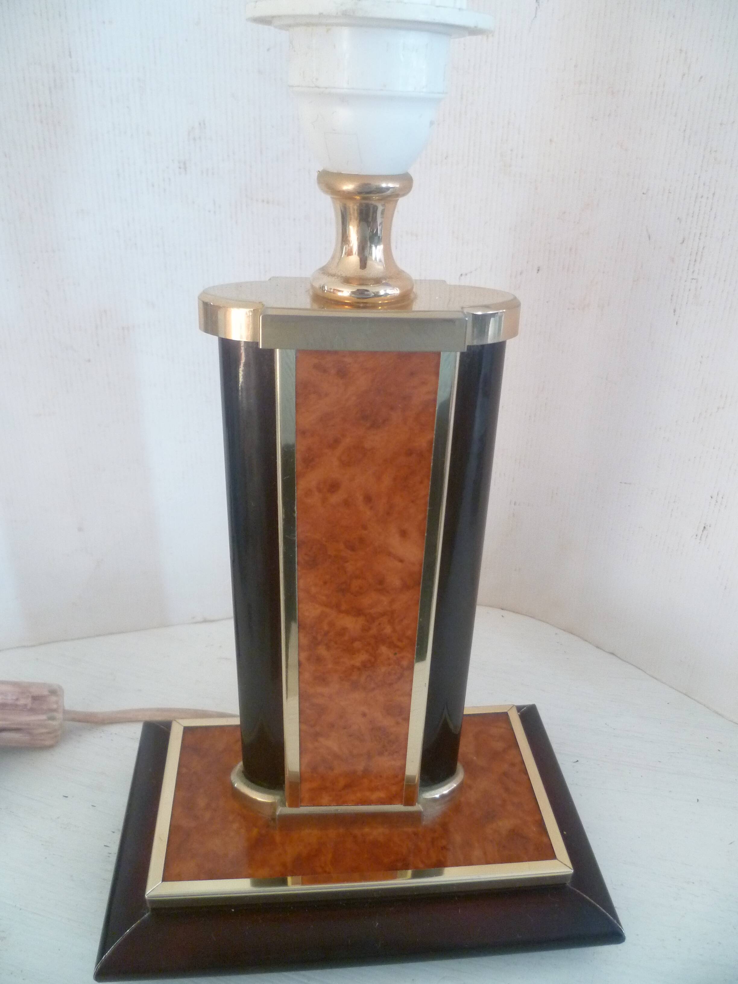 Vintage table/desk lamp base design aldo tura? 80's amboyna burl