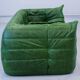 Vintage two-seat Togo sofa with arms in green leather by Michel Ducaroy for Ligne Roset, 1970s