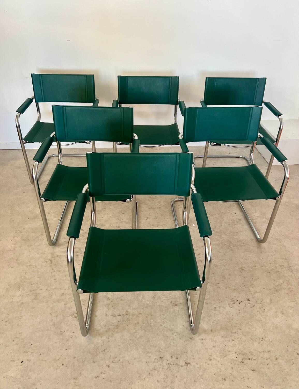 Set of 6 tubular chairs Bauhaus style design 80s/90s green
