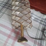 Very original vintage metal lamp with its mother-of-pearl lampshade