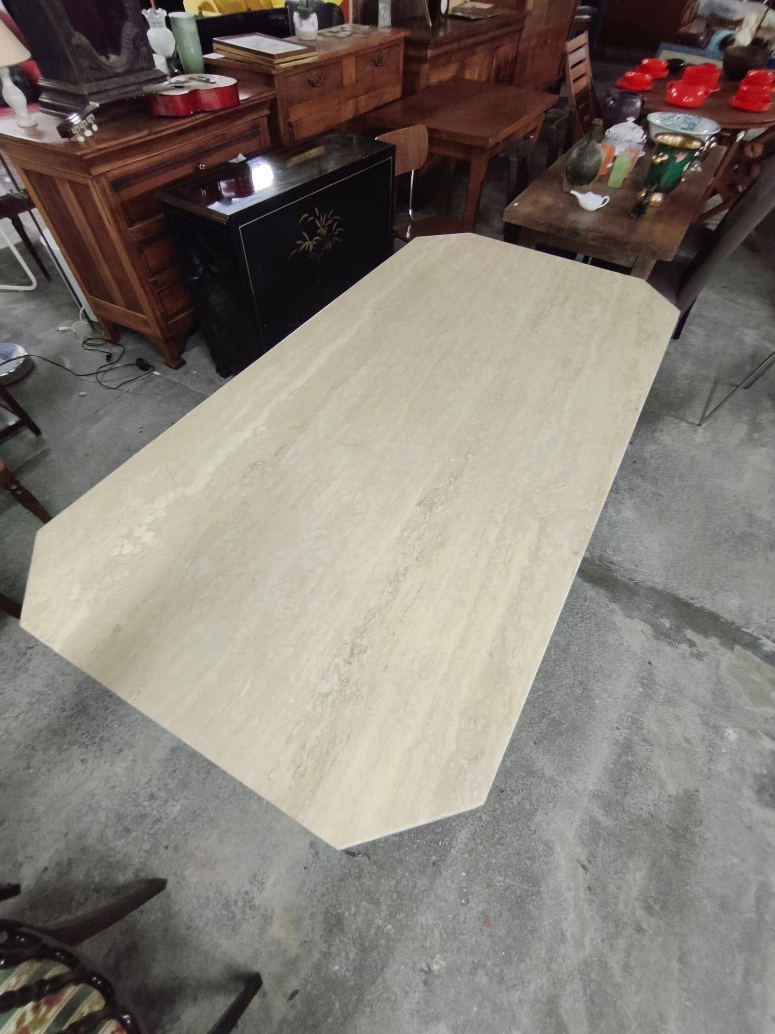 Vintage octagonal dining table travertine 1970s/1980s
