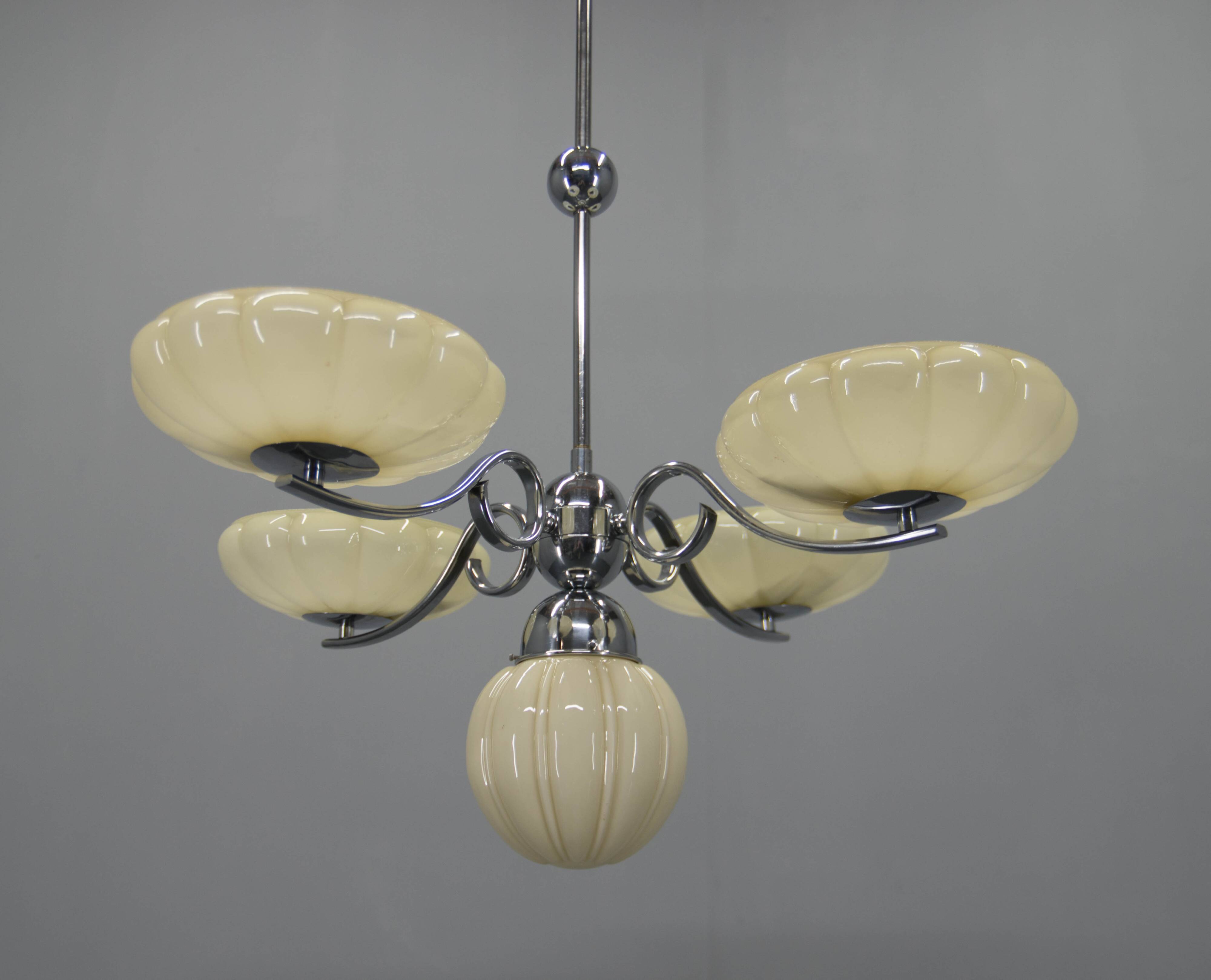 Art Deco Chrome and Glass Chandelier, 1930s