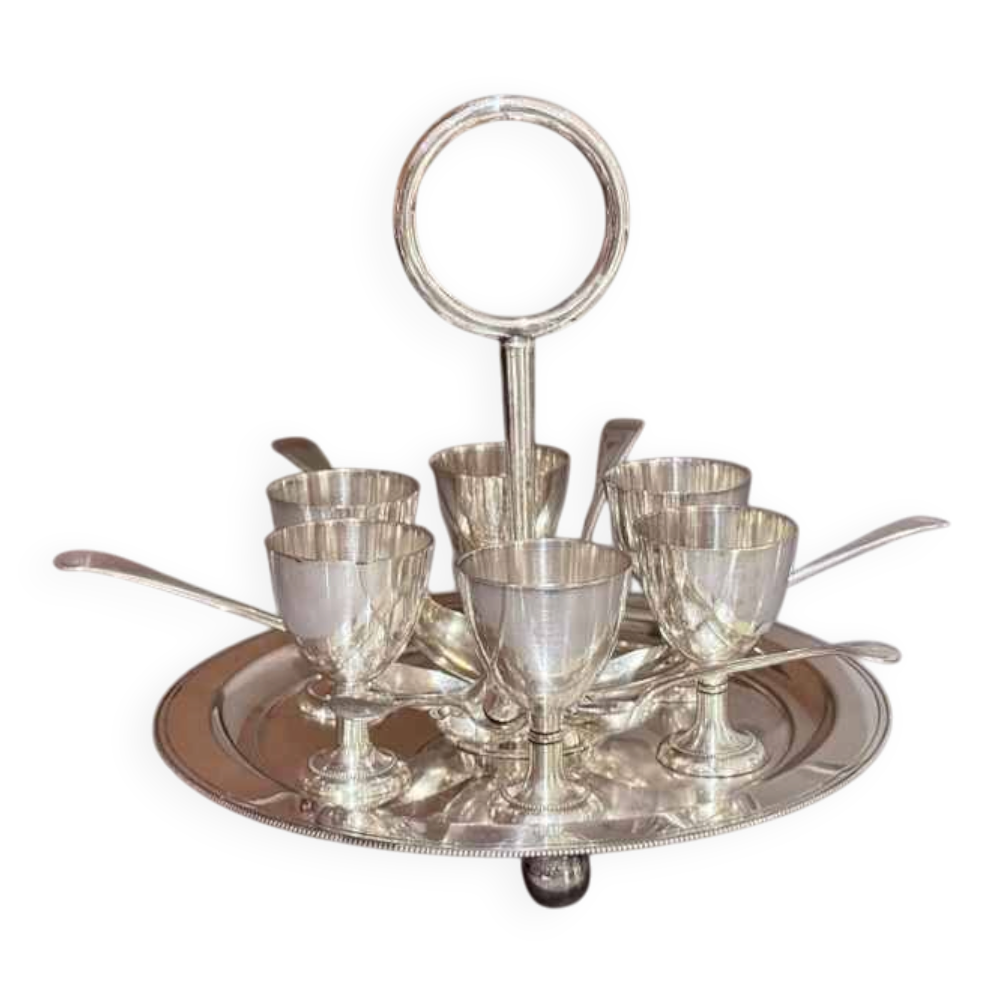 Antique Silver Egg Coddler Stand Holder Set Of 6 Egg Holder With 6 Silver Spoons