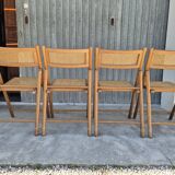 Set of 4 vintage Italian folding chairs in cane 1970s