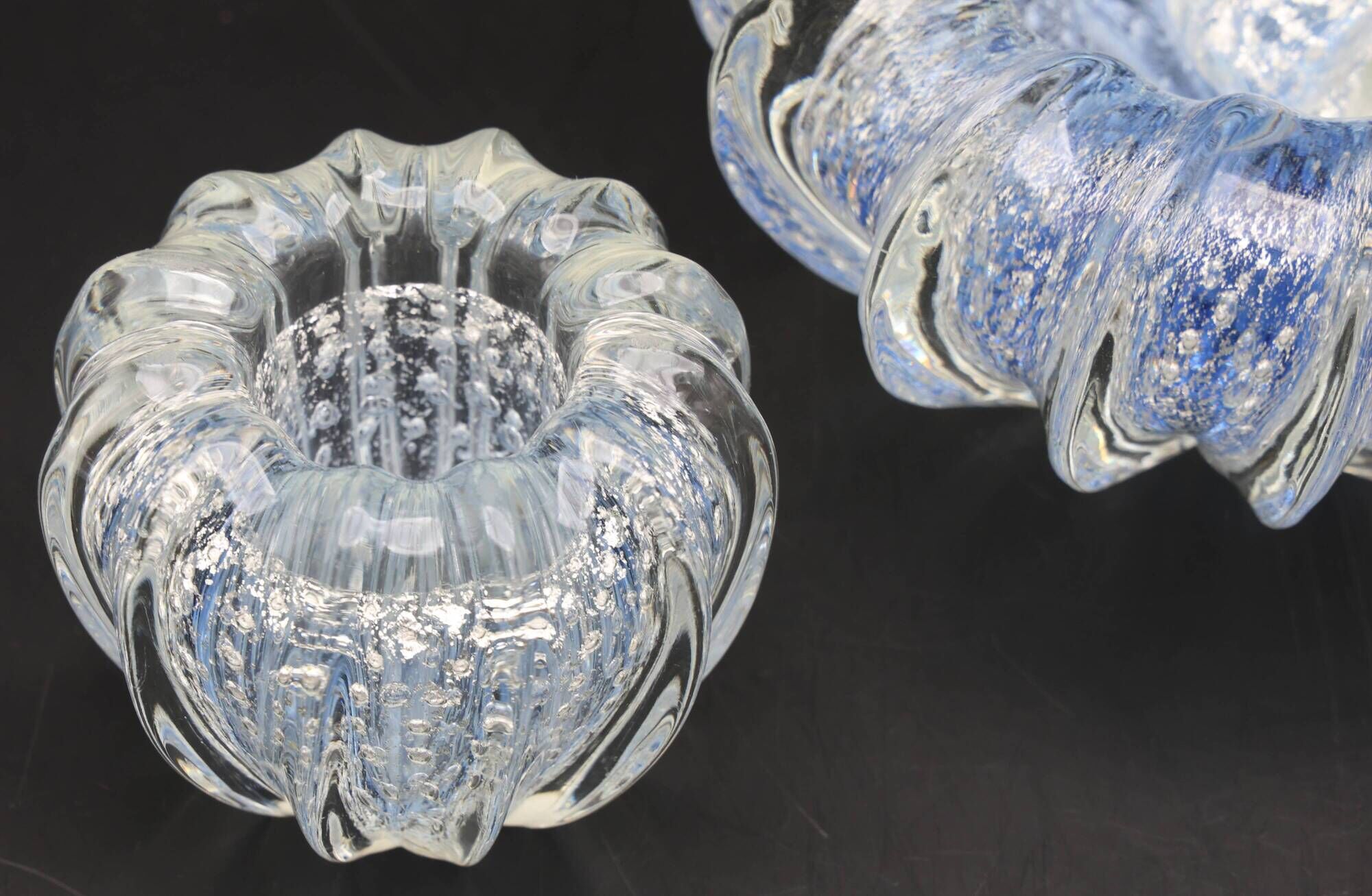 Set of 3 Blue Ercole Barovier "Bullicante" Murano Glass Vase for Barovier &