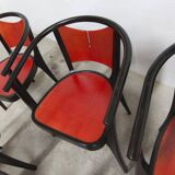 Set of 6 Baumann Diese model armchairs, Pagnon Pelhaître design, Wenge and red color