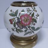 round vase earthenware brass decorated with flowers and insects early 20th century