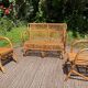 Vintage rattan lounge bench and 2 armchairs