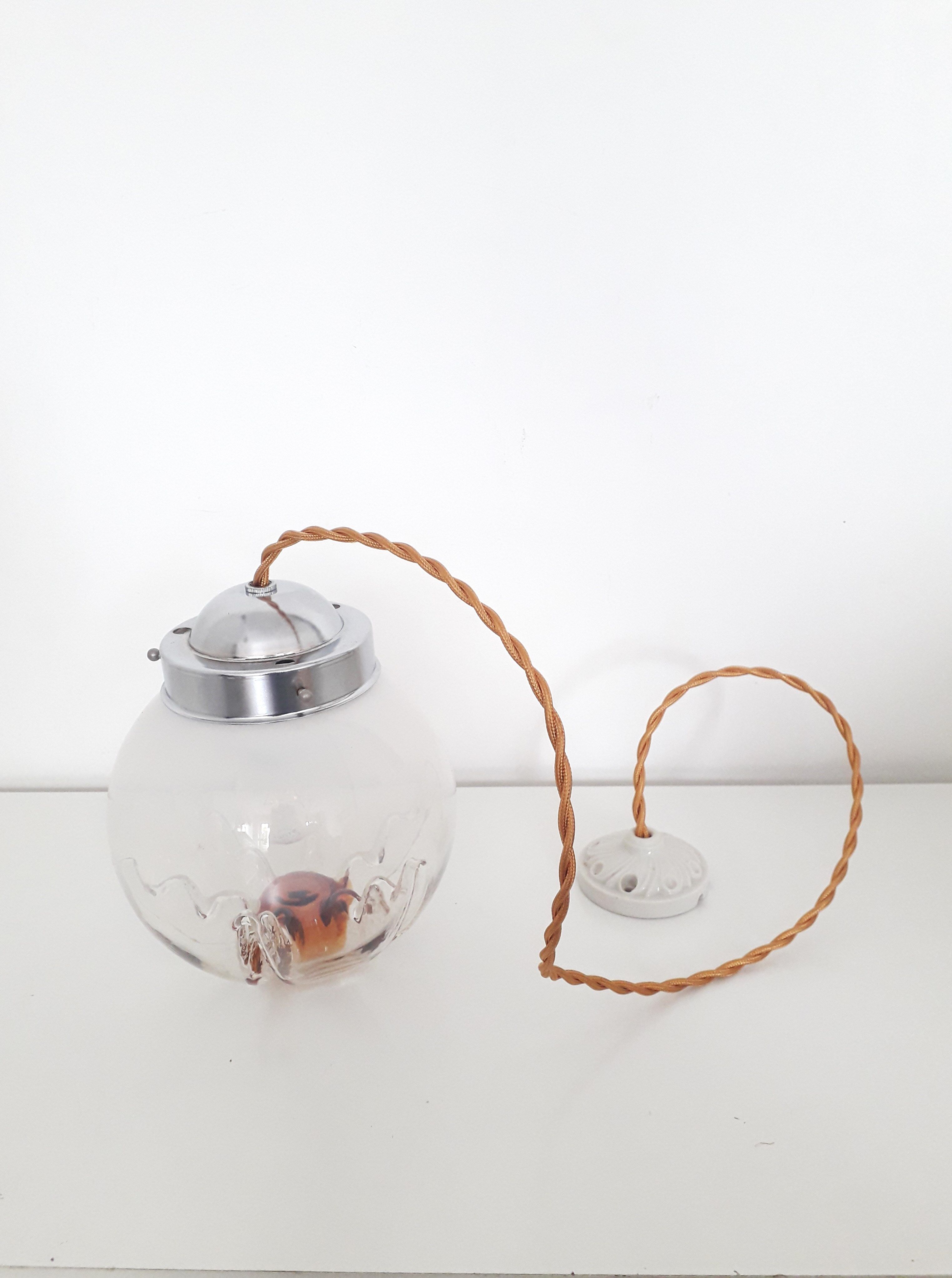Vintage pendant lamp - Globe glass Mazzega Murano - 70s