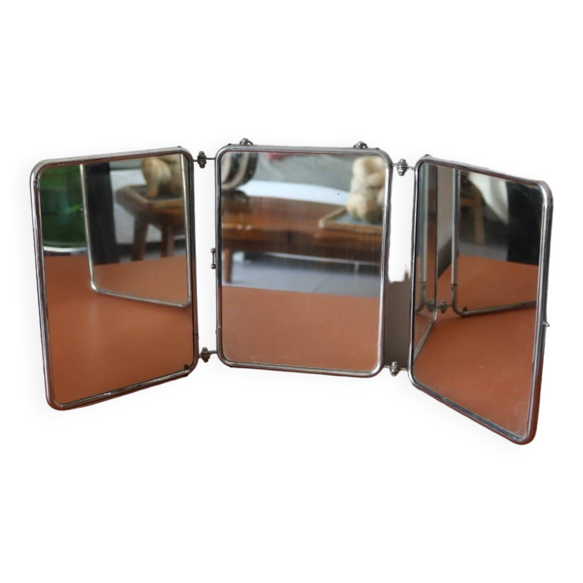 Antique triptych barber mirror