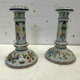 Pair of table candlesticks in faience of Rouen XX century