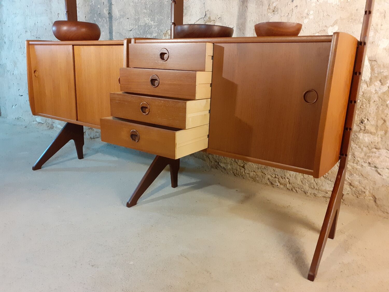 Self-supporting teak shelves ergo, vintage scandinavian 1960s