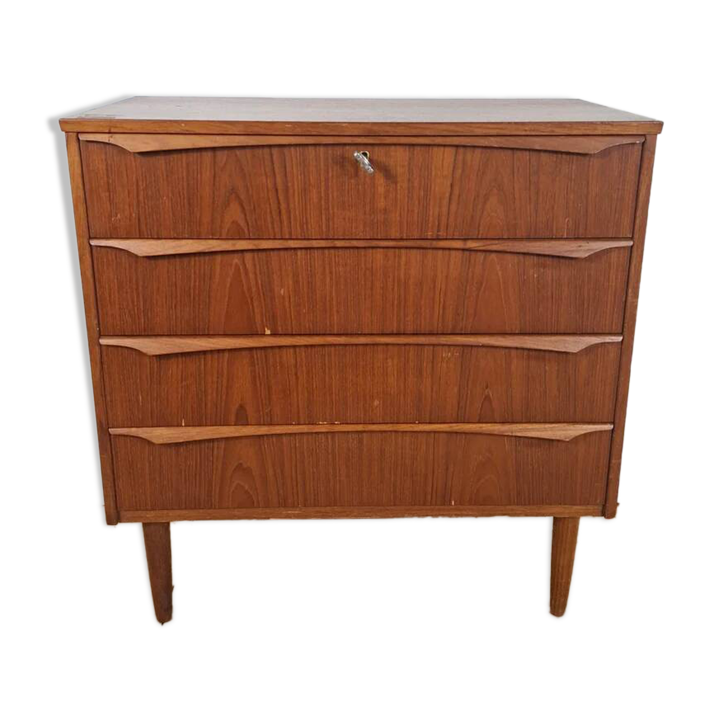 Small mid-century modern chest of drawers with four drawers – Scandinavian design in teak, 1960s