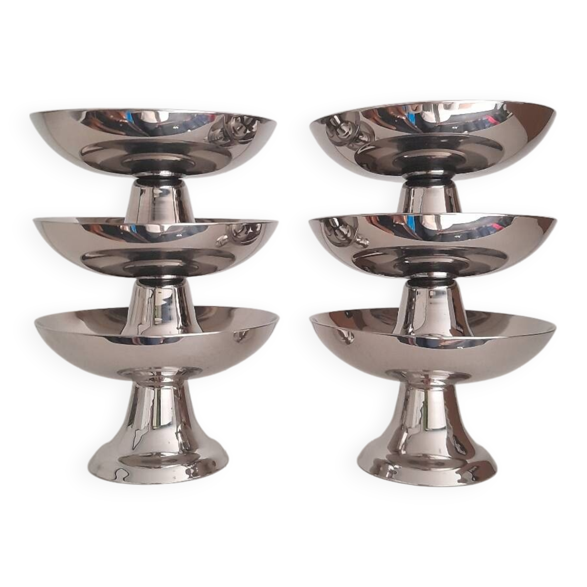 Lot de 6 coupes à glace en acier inoxydable Guy Degrenne avec cuillères