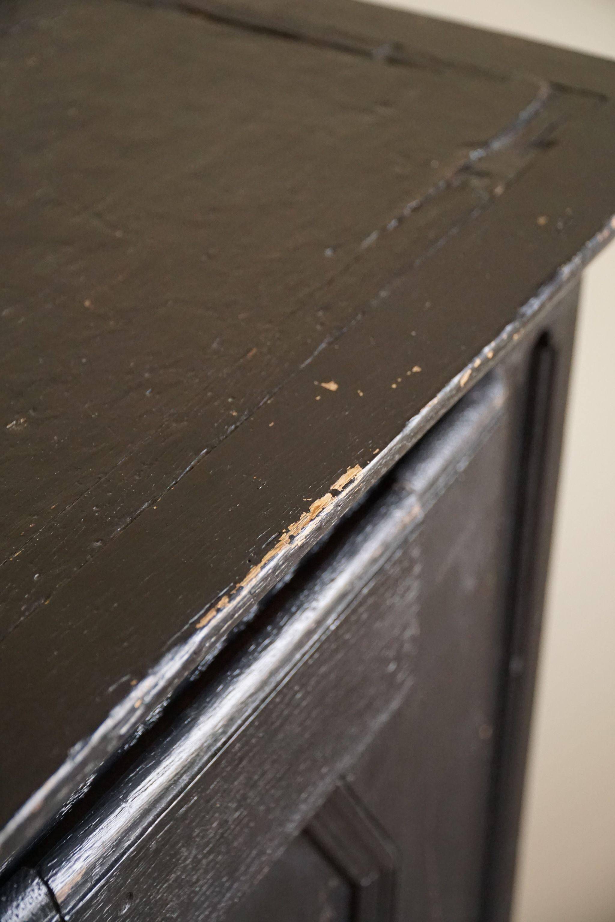 Antique black painted wardrobe from the 18th century by a Danish cabinetmaker, baroque.