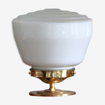 Table lamp brass and glass white