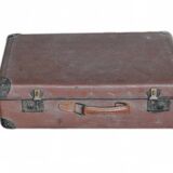 Vintage brown and black leather and metal suitcase - 1930s-1940s Czech Republic