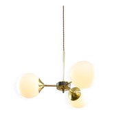 Mid-Century Modern Italian Chandelier in Brass and Opaline Glass, 1960s