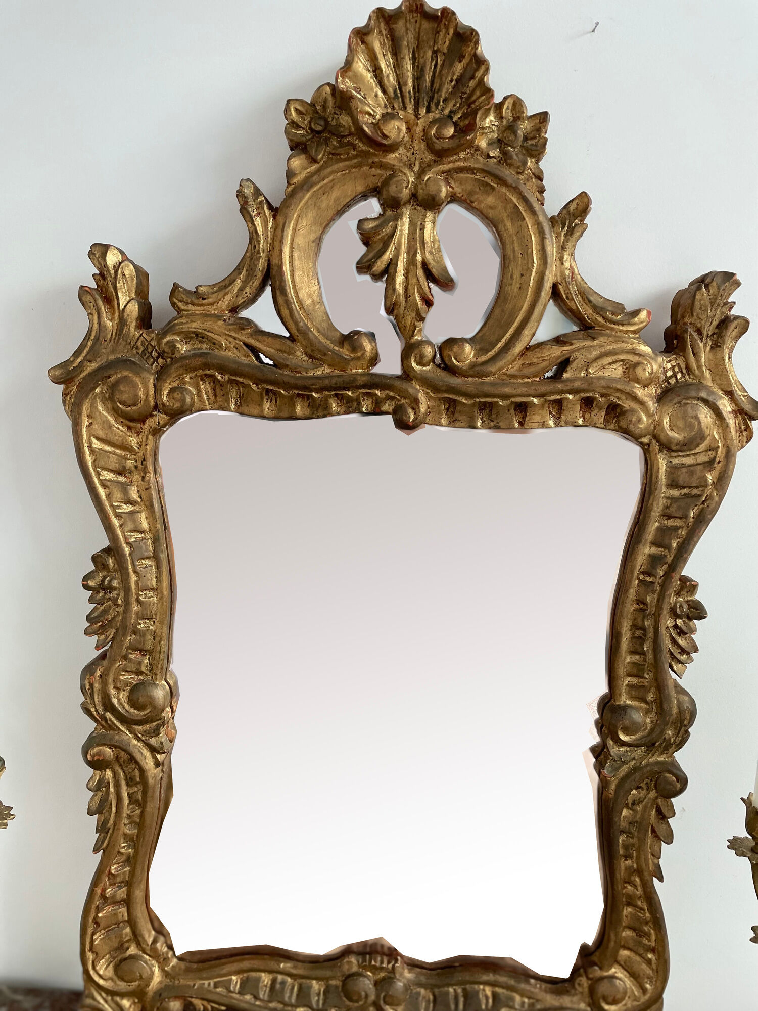 Antique mirror in stuccoed and gilded wood - rocaille style - France 50x86cm
