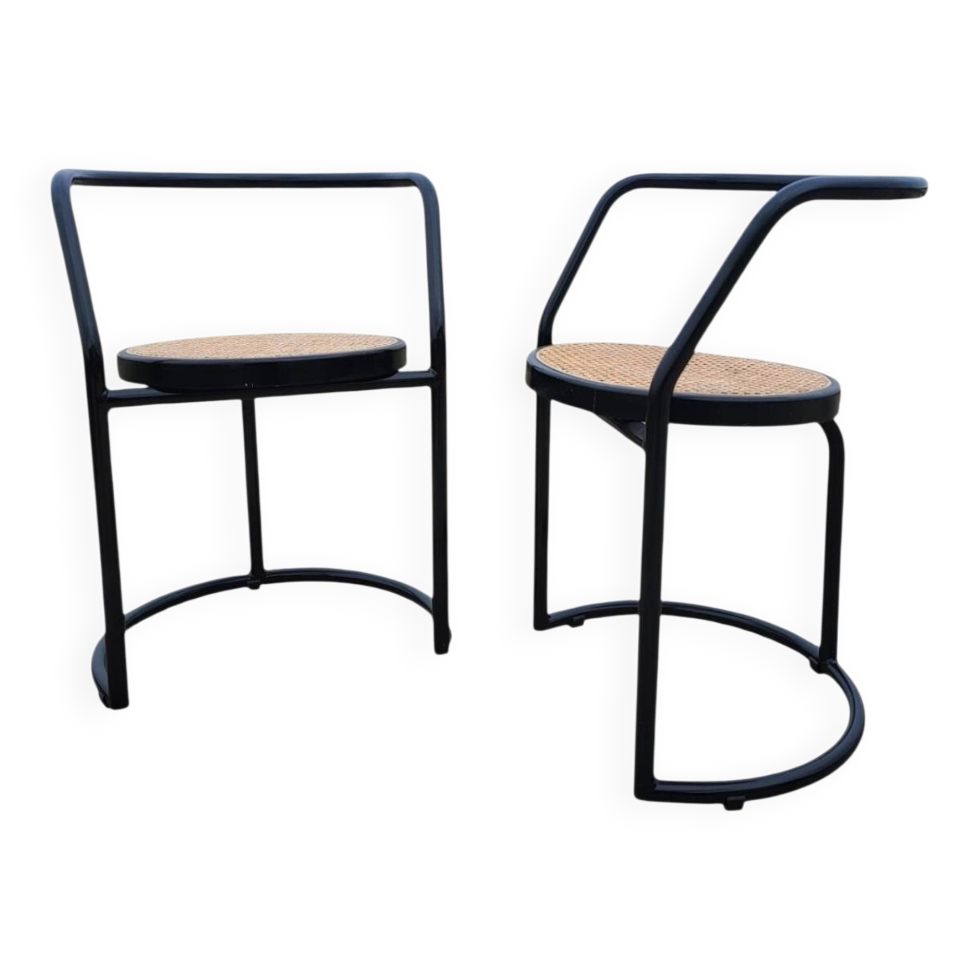 Set 2 tub chair Italian design black tubular metal frame - cane seat
