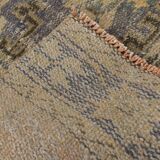 Faded Mustard Geometric Pattern Vintage Persian Runner Rug, 85x306 Cm