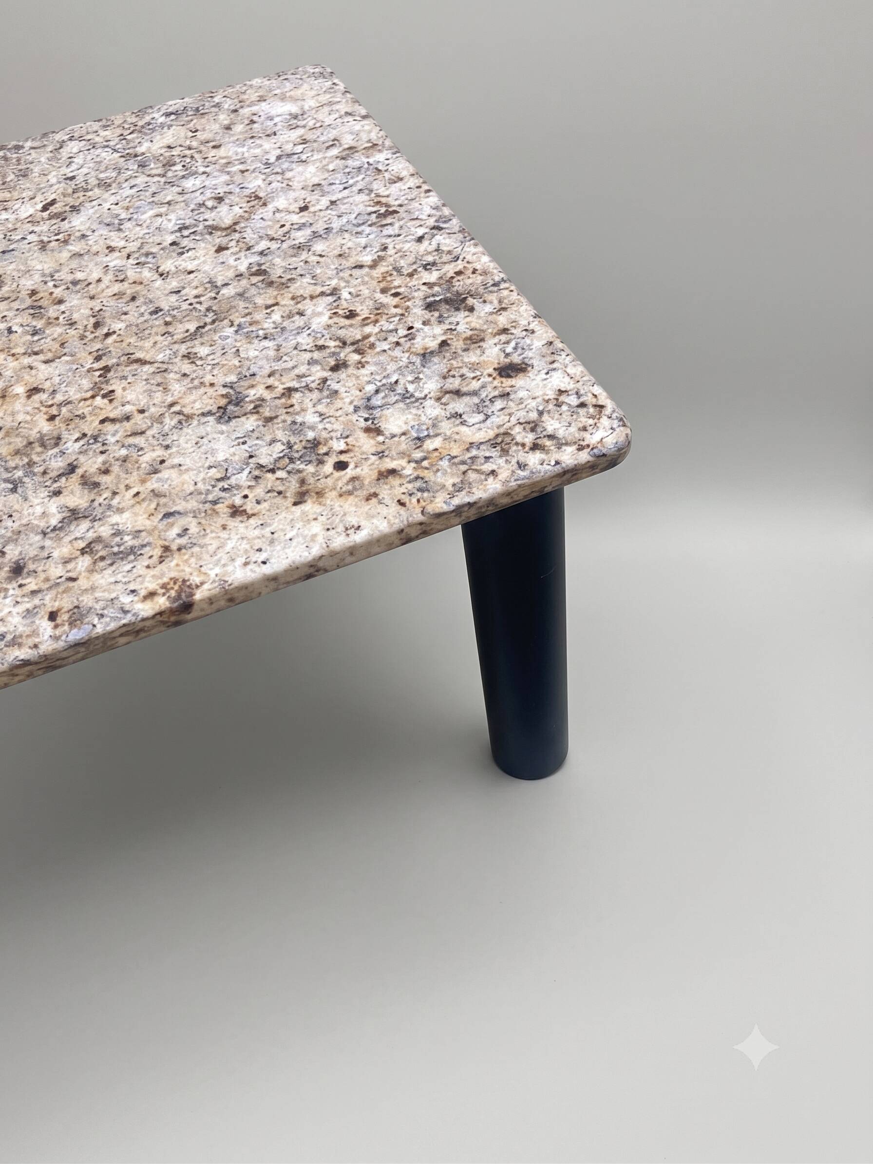Square coffee table in granite and black metal – Minimalist / Brutalist Design