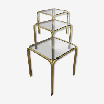 Brass and smoked glass nesting tables, 1970s