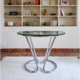 80s space age round chrome and glass table