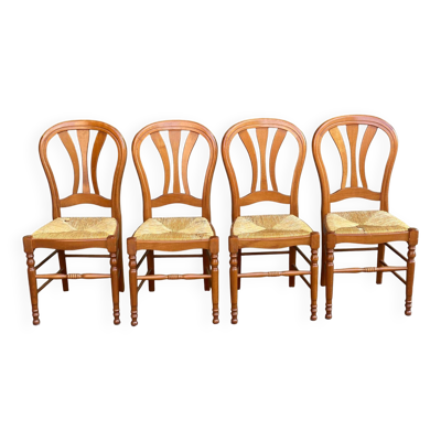 4 chaises campagnardes médaillon Louis Philippe paillées des années 70
