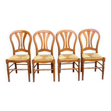 4 chaises campagnardes médaillon Louis Philippe paillées des années 70