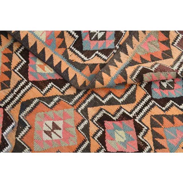 1970s Turkish Oushak Handmade Wool Cotton Orange Runner Rug 103x325