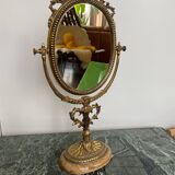 Miroir de Table Victorien Vintage en Laiton sur Base en Marbre, 1950s