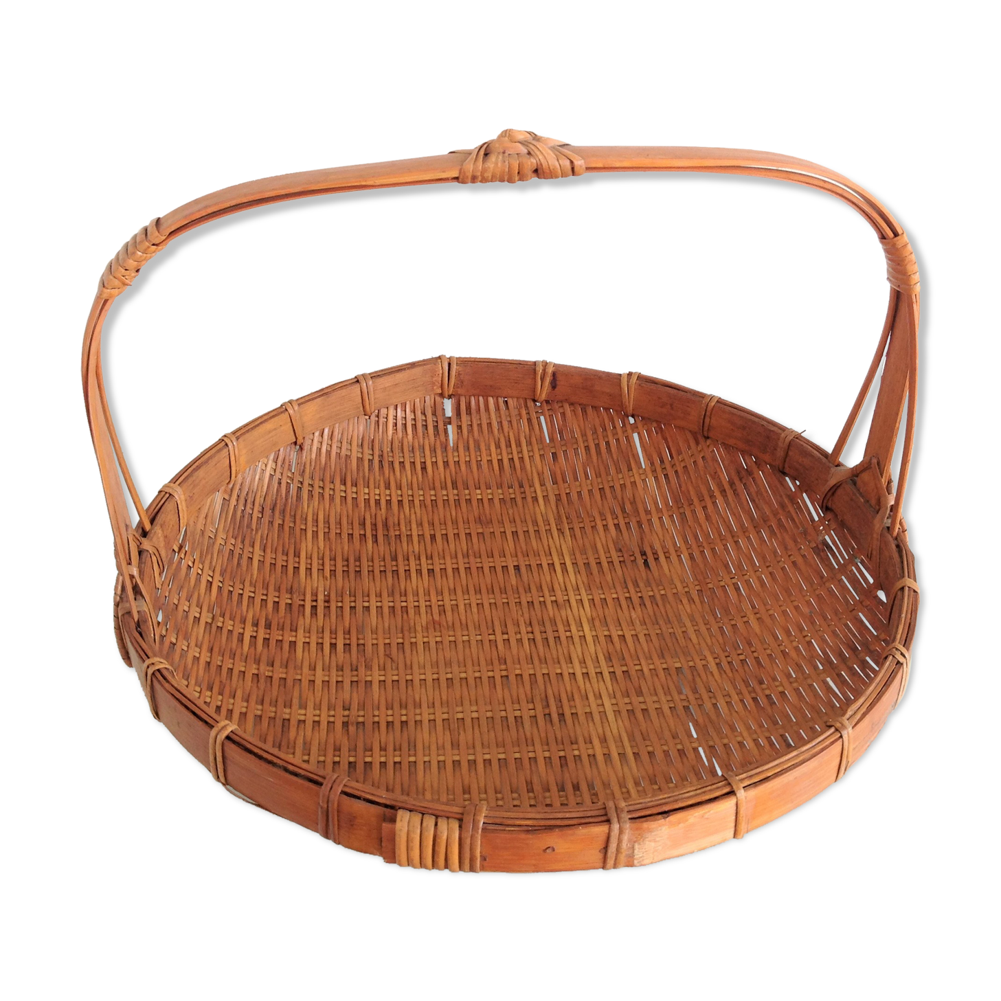 Panier à fruits  rond en bambou tréssé / vintage années 60-70