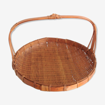 Round fruit basket in woven bamboo / vintage 60s-70s