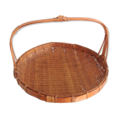 Round fruit basket in woven bamboo / vintage 60s-70s