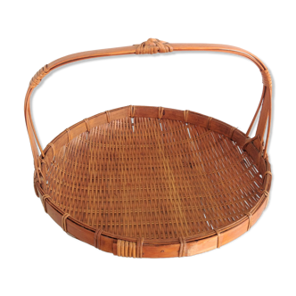 Round fruit basket in woven bamboo / vintage 60s-70s