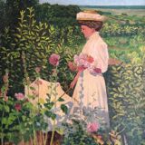 Tableau huile sur toile La dame à l'ombrelle
