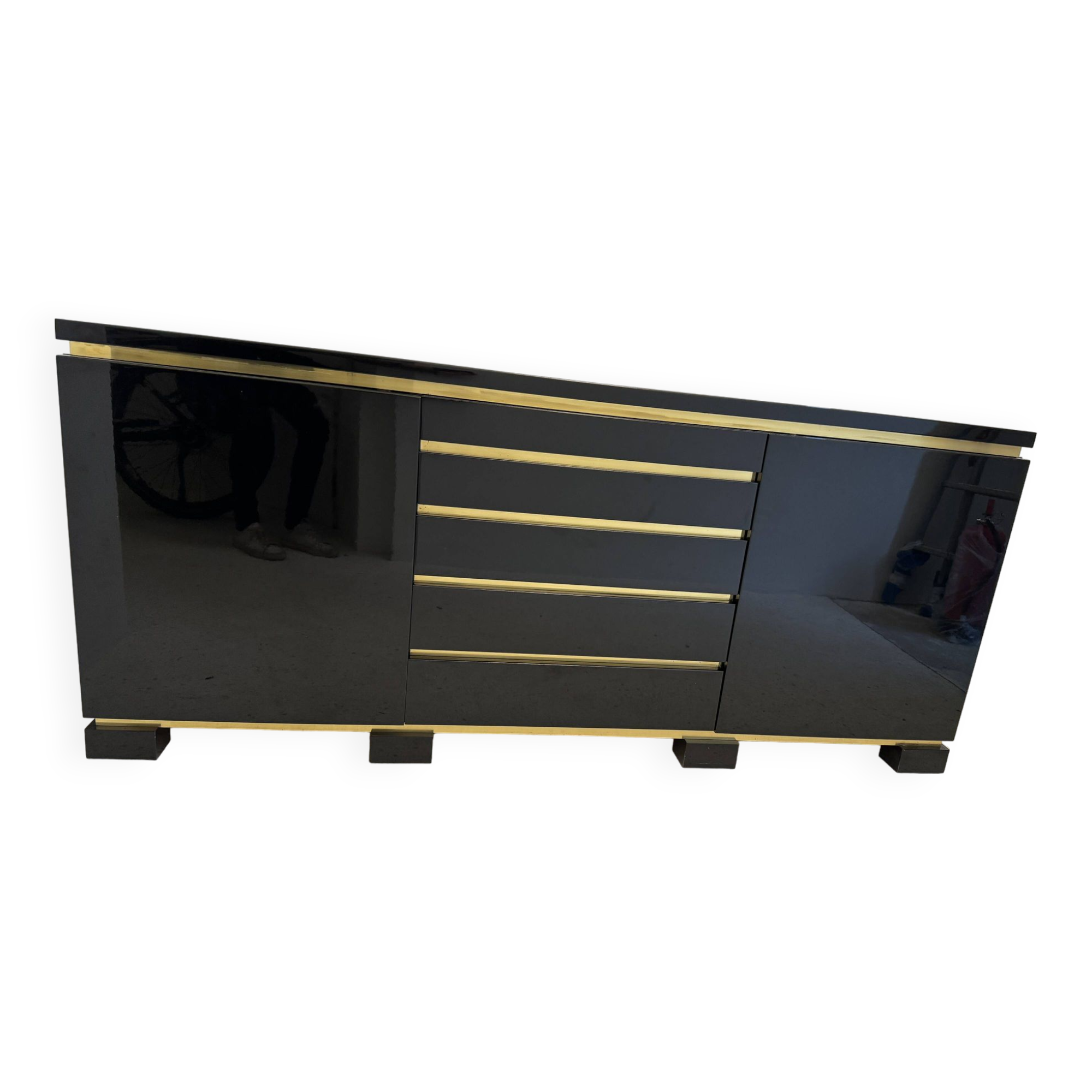 Black lacquered and brass sideboard, 1970s