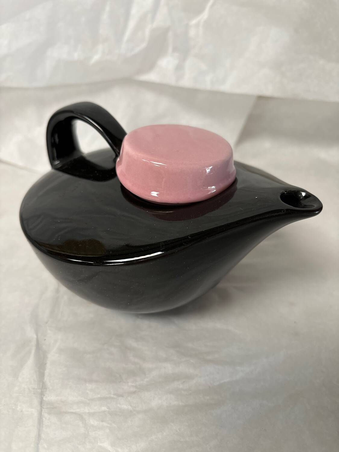 Vintage black and pink ceramic teapot
