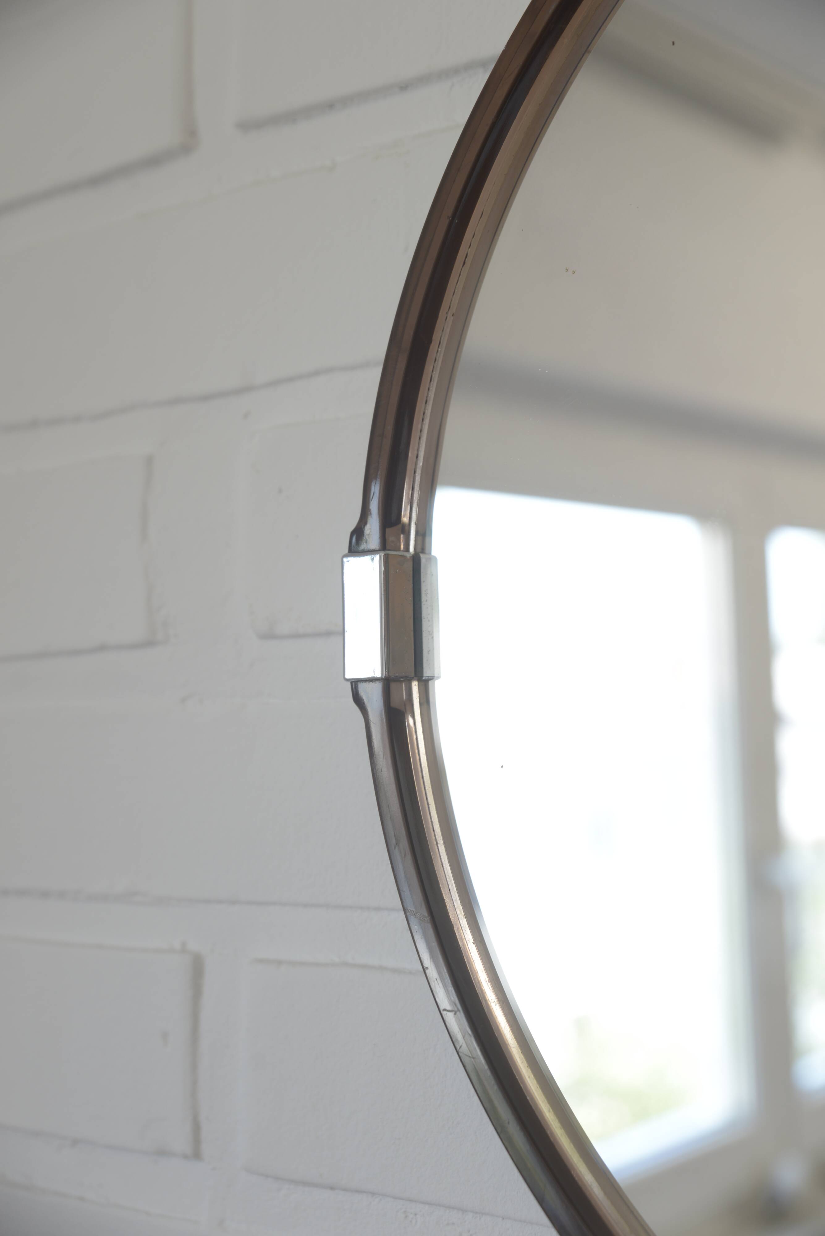 Vintage 1970s Round Wall Mirror / Attributed To Allibert / Space Age Bathroom Mirror