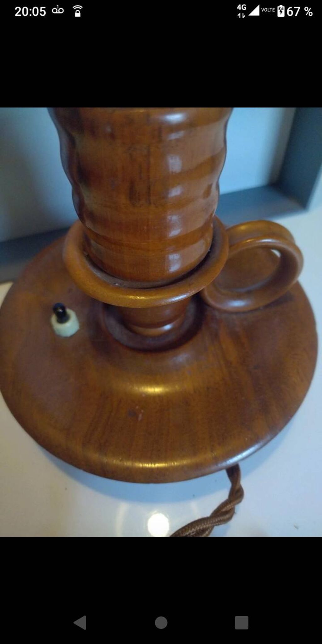 Vintage Scandinavian turned wooden candlestick lamp base