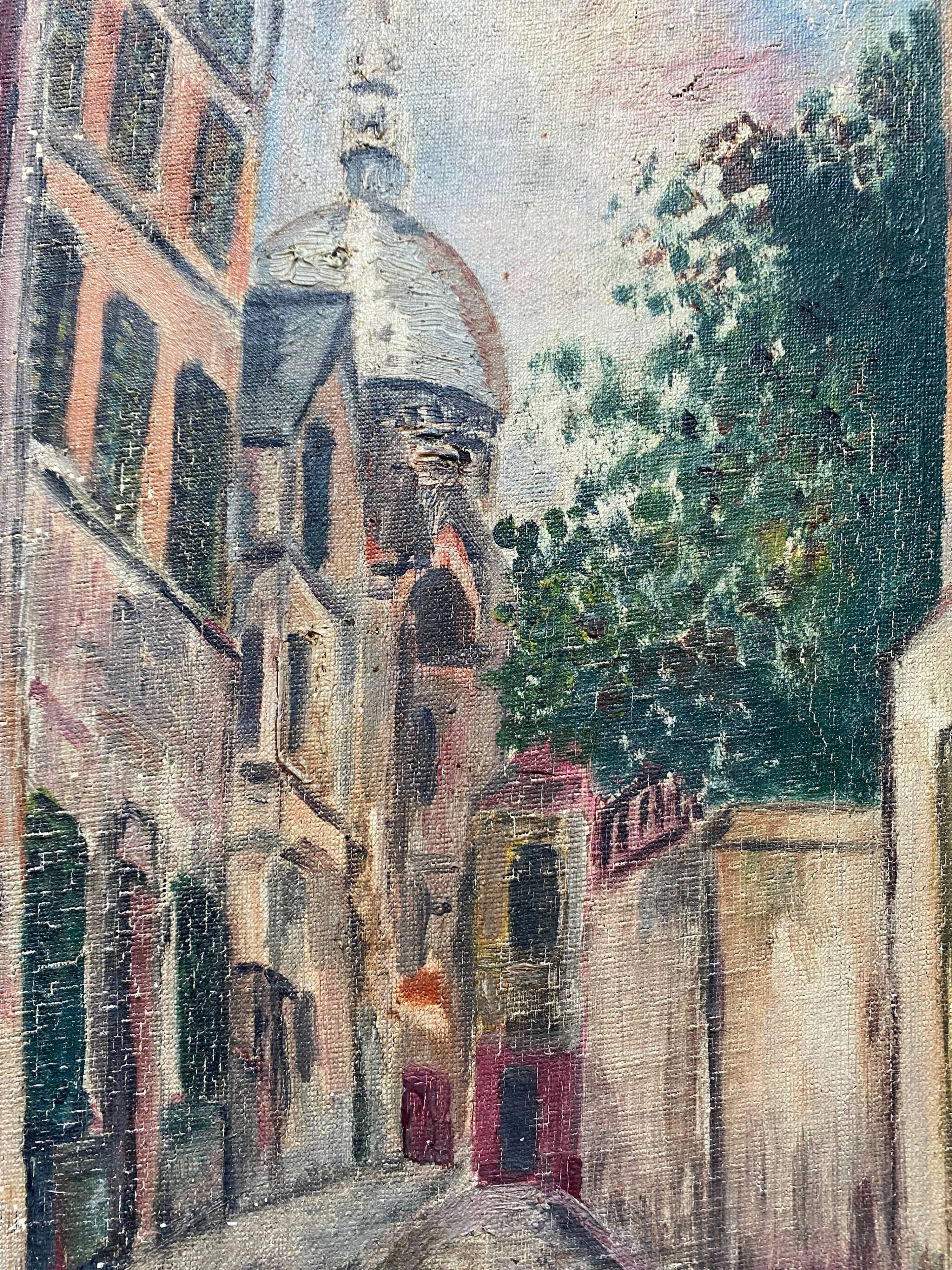 Painting "Rue de Montmartre" school of Paris HST signed with frame