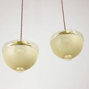 Mid-century Italian Brass and Glass Pendant Lamps, set of 2