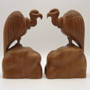 Unusual Pair of Vintage Hand-Carved Vulture on a Rock Wooden Bookends