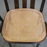 Set of 4 vintage wooden design dining/bistro chairs with woven seats