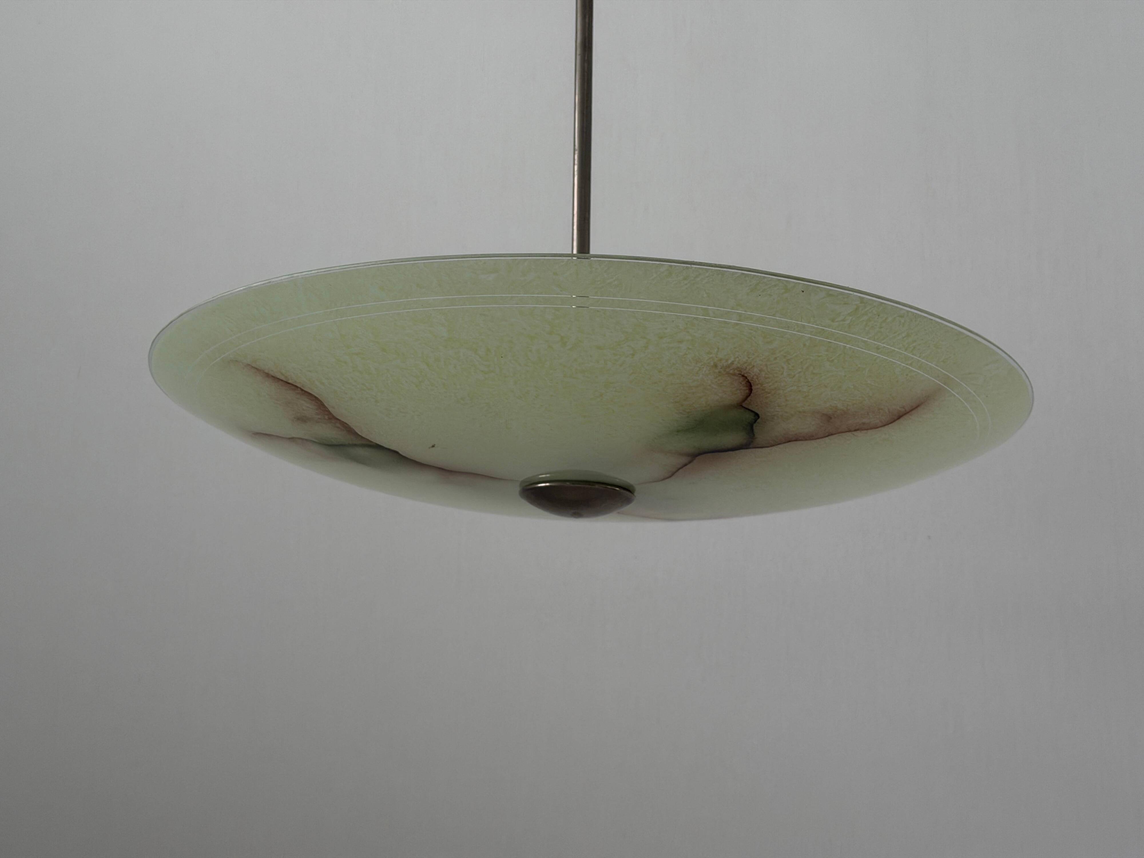 Art Deco ceiling light in green glass, 1940s, Germany