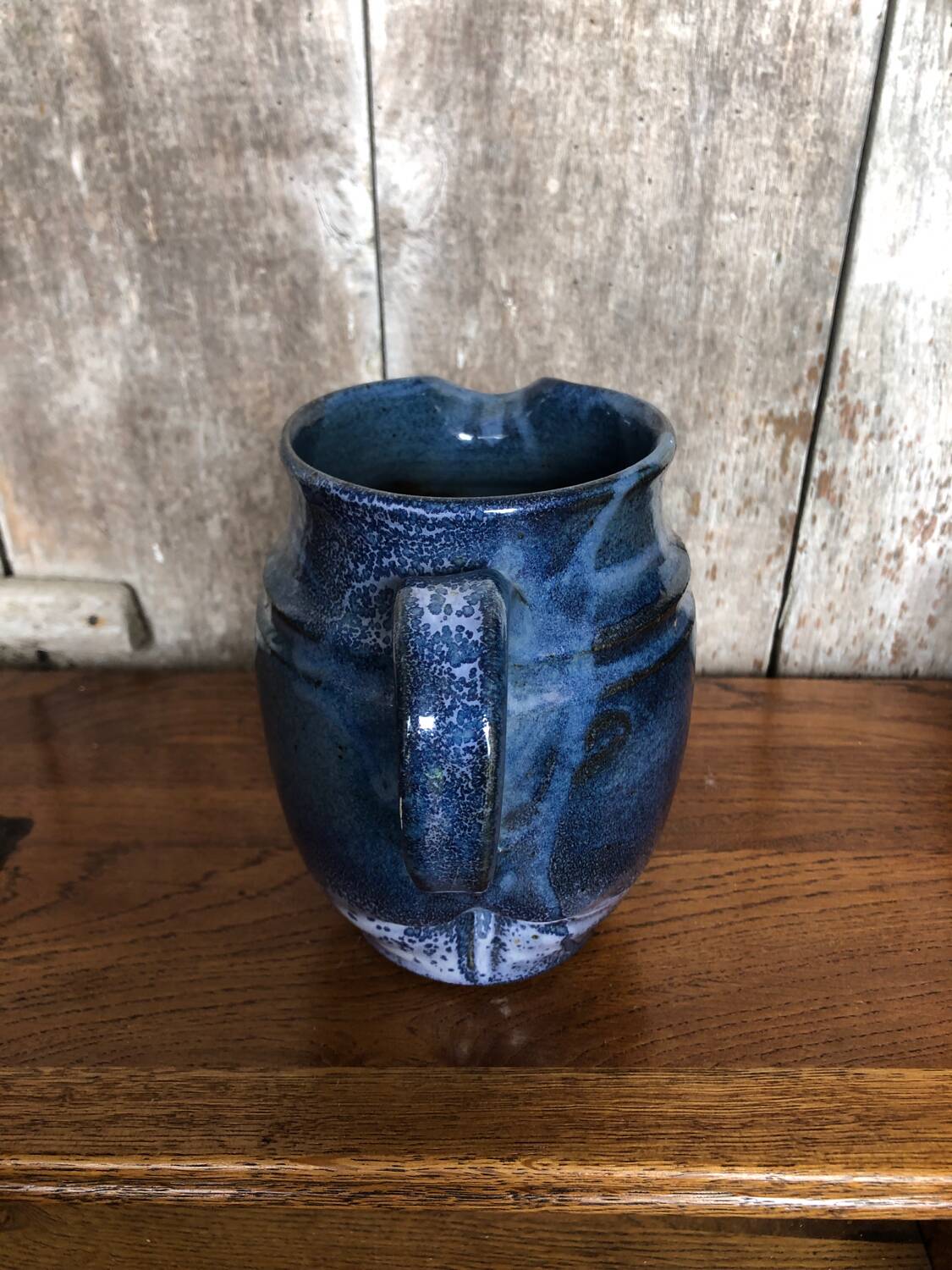 Old LAMOURA Pitcher La Combe De Bac Vintage Blue Enameled Stoneware #A764