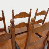 Set of 6 vintage brutalist chairs in oak wood from the 60s