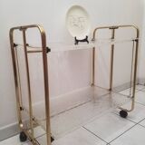 Gold-plated aluminum and structured lucite serving trolley circa 1970